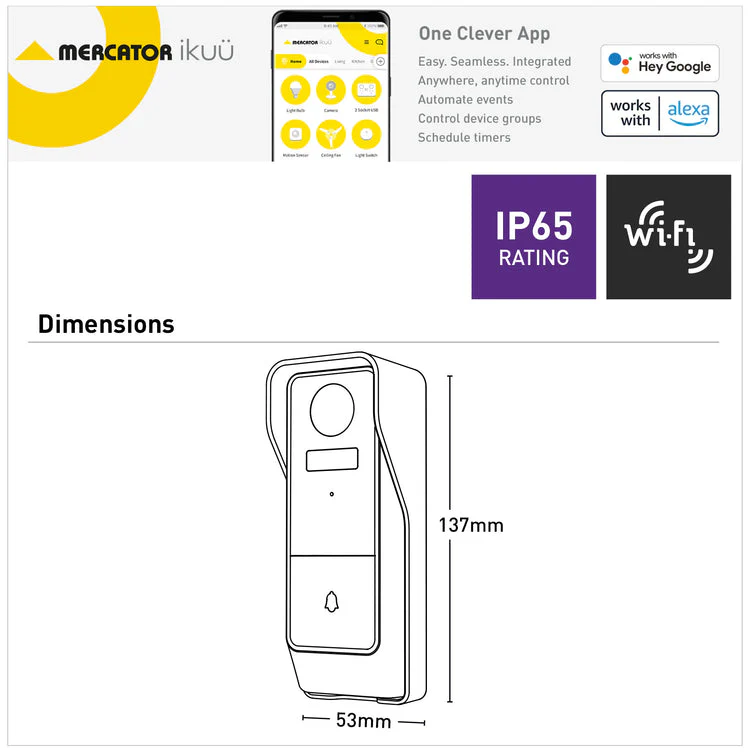Mercator Smart Wi-Fi Rechargeable Video Doorbell