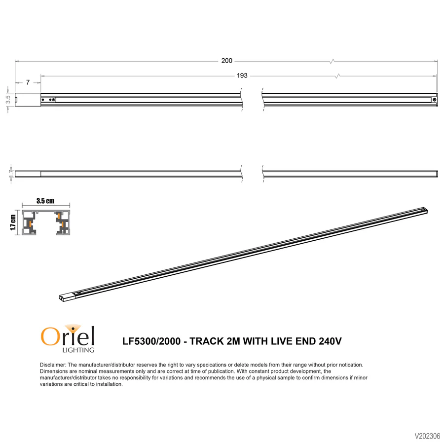 Oriel Lighting 240v Track inc Live End